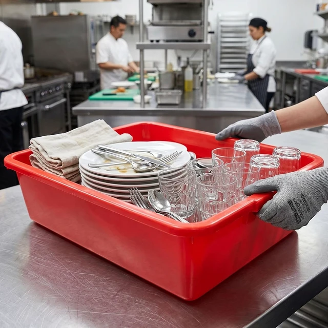 Alt view image 2 of 5 - - 19-1/2" x 15-1/2" x 5-3/8" Utility Kitchen Bus Box/Tub/Bin with Outer lips- Heavy Duty Plastic Restaurant Tub/Dish Washing Basin Tub for Kitchen Home Restaurants