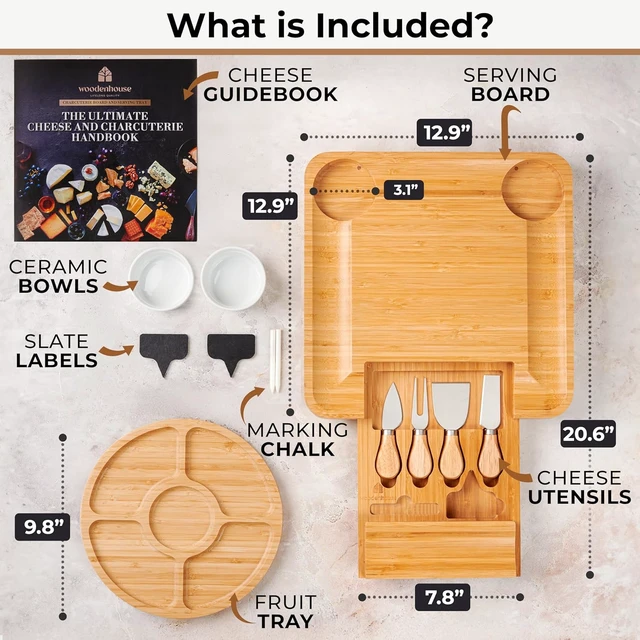 Alt view image 3 of 7 - Bamboo Charcuterie Boards Gift Set - Meat and Cheese Tray with Utensils