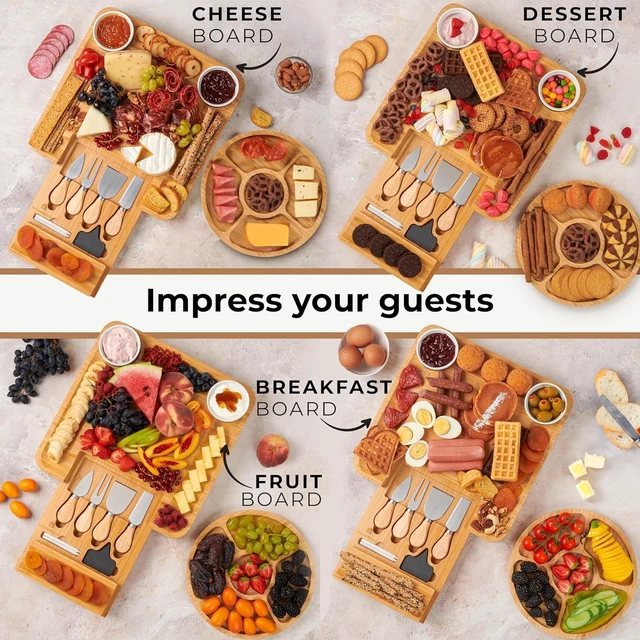 Alt view image 6 of 7 - Bamboo Charcuterie Boards Gift Set - Meat and Cheese Tray with Utensils