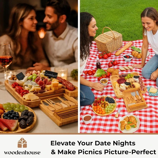 Alt view image 7 of 7 - Bamboo Charcuterie Boards Gift Set - Meat and Cheese Tray with Utensils