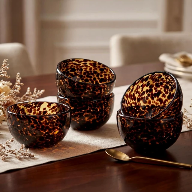 Alt view image 2 of 7 - 4 Pcs Tortoise Shell Pattern Bowls Brown 4 Inch