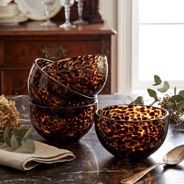 Alt view image 6 of 7 - 4 Pcs Tortoise Shell Pattern Bowls Brown 4 Inch
