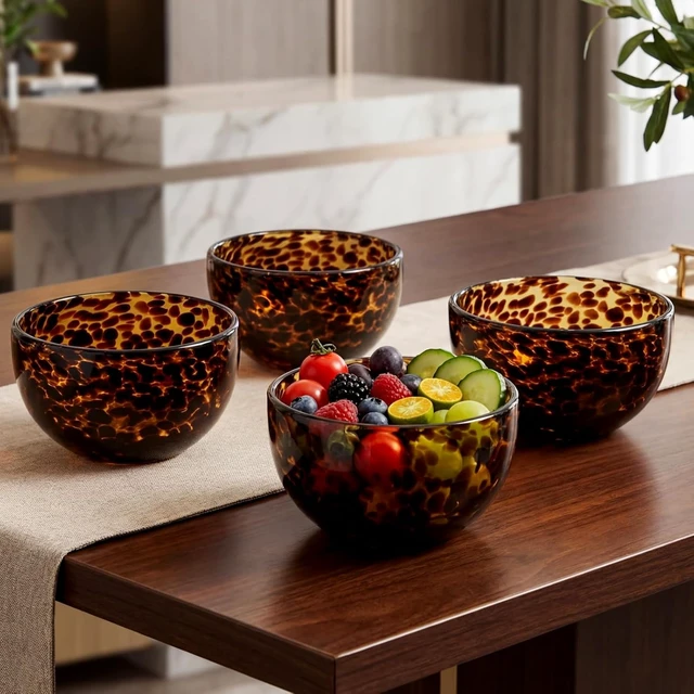 Alt view image 7 of 7 - 4 Pcs Tortoise Shell Pattern Bowls Brown 4 Inch