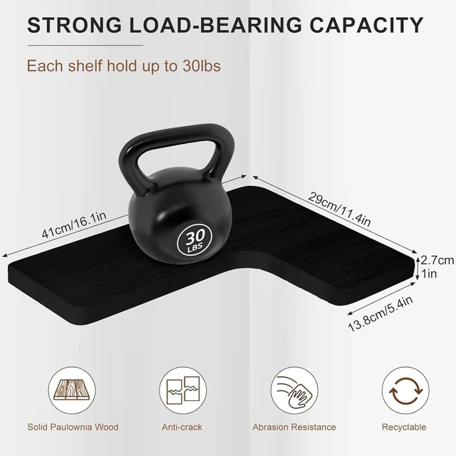 Alt view image 2 of 7 - Floating Corner Shelves Set of 3, Solid Wood Picture Wall Shelf, Floating Shelves for Storage for Bedroom Kitchen Bathroom Living Room (Black)