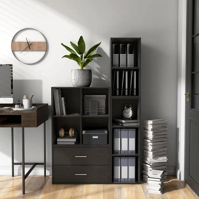Alt view image 2 of 7 - Apexa 4-Cube Storage Organizer Shelves, Stackable Wood Bookcase Fits Cubby Bins for Organization, Dorm Teen Room Decor & Home Office, Black