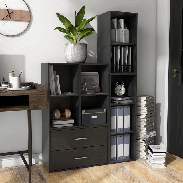 Alt view image 6 of 7 - Apexa 4-Cube Storage Organizer Shelves, Stackable Wood Bookcase Fits Cubby Bins for Organization, Dorm Teen Room Decor & Home Office, Black