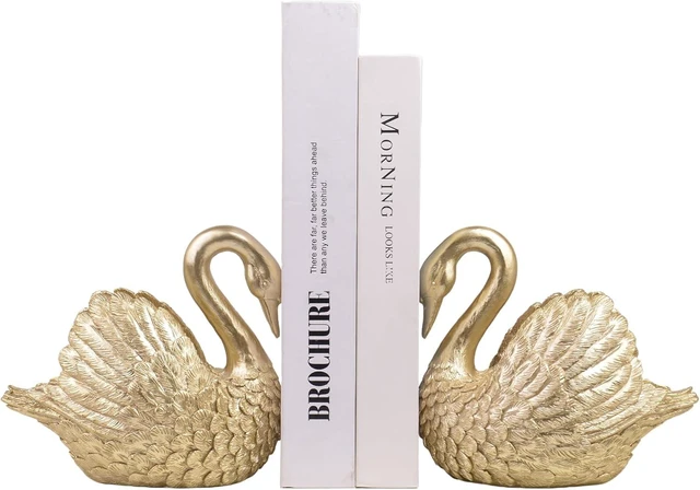 Main image of Swan Decorative Bookends,Resin Book Ends for Shelves,Unique Gold Book Holders,Heavy Duty Swan Decor for Home Office Desk Bookshelf,Set of 2,Gifts for Anniversary
