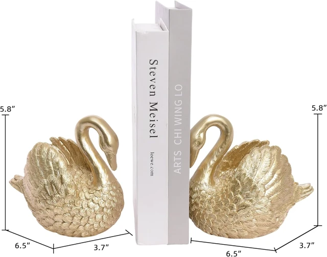 Alt view image 3 of 7 - Swan Decorative Bookends,Resin Book Ends for Shelves,Unique Gold Book Holders,Heavy Duty Swan Decor for Home Office Desk Bookshelf,Set of 2,Gifts for Anniversary