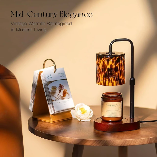 Alt view image 2 of 7 - Candle Warmer Lamp with Timer, Tortoise Shell Glass Shade