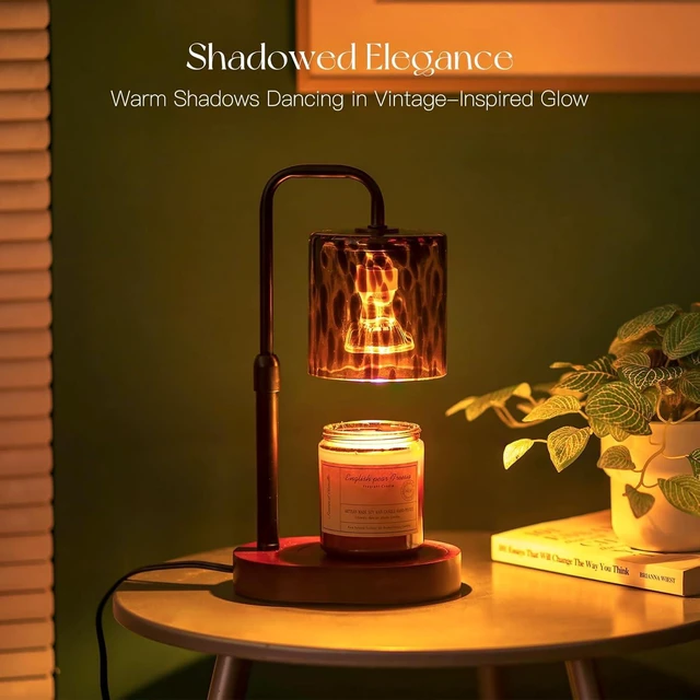 Alt view image 3 of 7 - Candle Warmer Lamp with Timer, Tortoise Shell Glass Shade