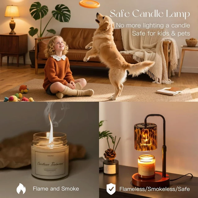 Alt view image 4 of 7 - Candle Warmer Lamp with Timer, Tortoise Shell Glass Shade