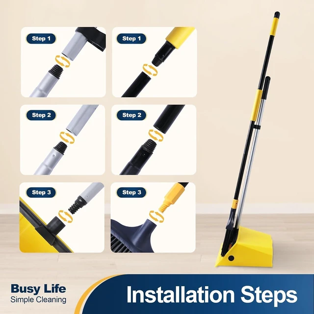 Alt view image 3 of 7 - Commercial Broom and Dustpan Set with Comb Commercial Outdoor Indoor