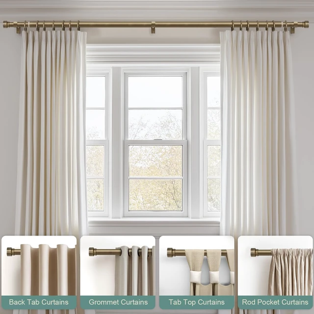 Alt view image 5 of 7 - Antique Bronze Curtain Rods for Windows 66 to 120 with Adjustable Brackets Heavy Duty 1" Diameter Window Treatment Rod with Solid Metal Finials for Outdoor Bedroom Kitchen Living Room