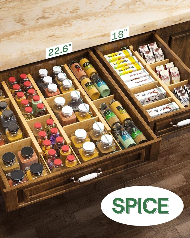 Alt view image 3 of 7 - Kitchen Drawer Dividers - Adjustable Drawer Organizer for Clothes, Kitchen, Closet & Office - 8 Pack with Inserts, 18-22.6 Inches, Non-Slip Silicone Ends