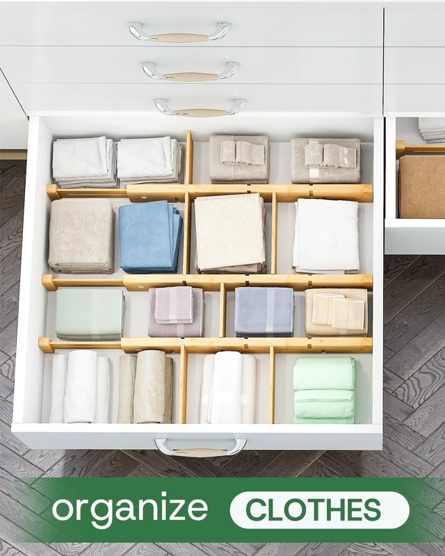Alt view image 4 of 7 - Kitchen Drawer Dividers - Adjustable Drawer Organizer for Clothes, Kitchen, Closet & Office - 8 Pack with Inserts, 18-22.6 Inches, Non-Slip Silicone Ends