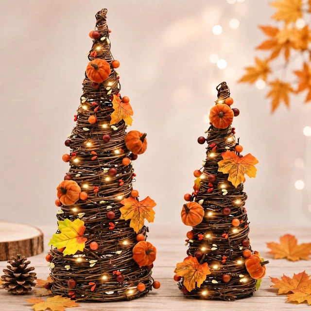 Alt view image 2 of 6 - Lighted Fall Table Tree Decor, Farmhouse Pumpkin Fall Decorations for Home