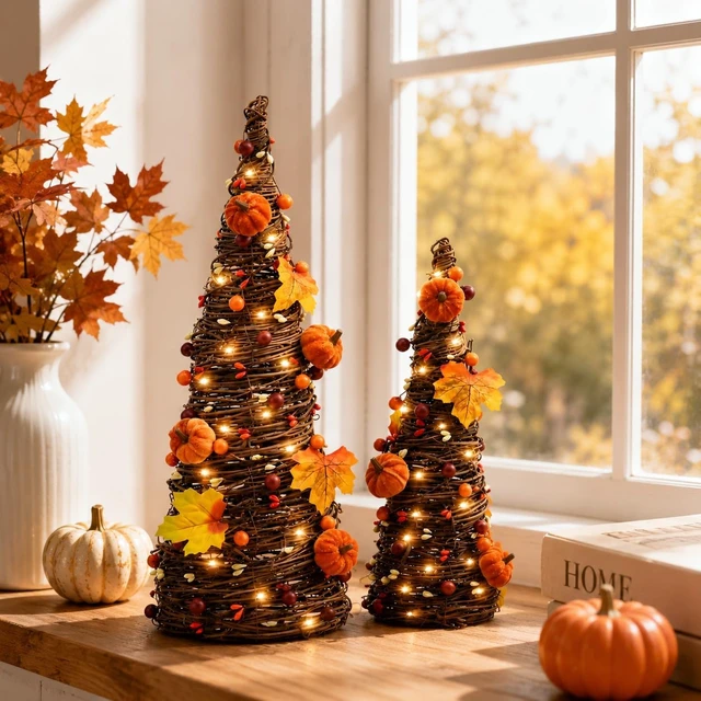 Alt view image 4 of 6 - Lighted Fall Table Tree Decor, Farmhouse Pumpkin Fall Decorations for Home