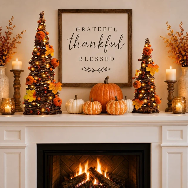 Alt view image 5 of 6 - Lighted Fall Table Tree Decor, Farmhouse Pumpkin Fall Decorations for Home
