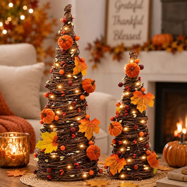 Alt view image 6 of 6 - Lighted Fall Table Tree Decor, Farmhouse Pumpkin Fall Decorations for Home