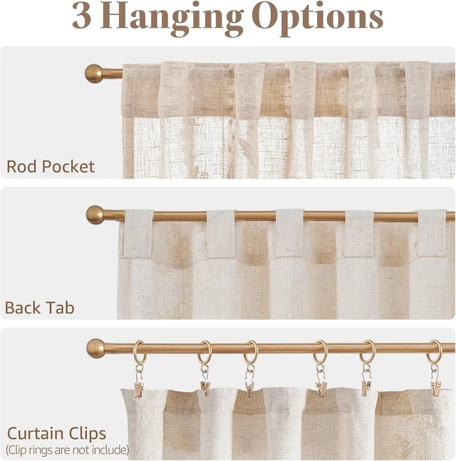 Alt view image 7 of 7 - Ivory Floral Linen Kitchen Tier Curtains 50x45 Inch 2 Panels
