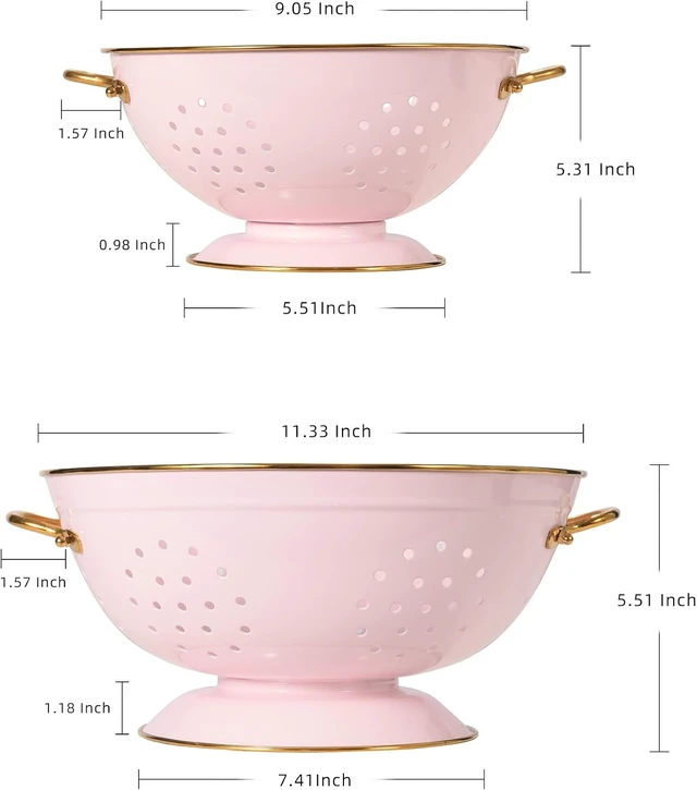Alt view image 2 of 7 - Metal Colander Set of 2, Strainer Basket with Handles 3.5 & 5 Qt Powder Coated Self-draining Solid Ring Base Metal Large Kitchen Colander Bowel for Pasta Vegetable Fruit (PINK)