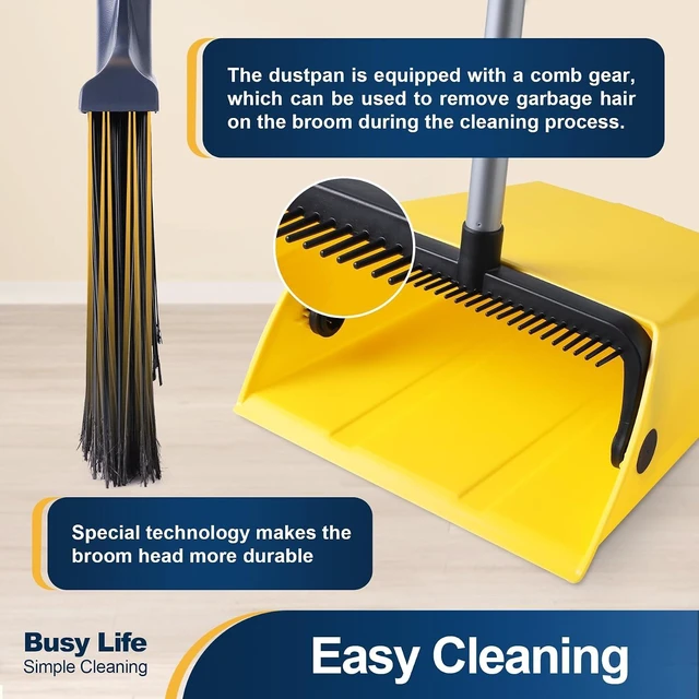 Alt view image 2 of 7 - Commercial Broom and Dustpan Set with Comb Commercial Outdoor Indoor