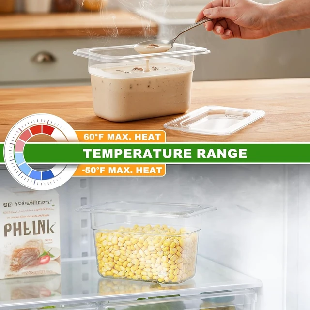 Alt view image 3 of 7 - 9-Pack 1/6 Size 4''Deep NSF Polycarbonate Food Pans with Lids