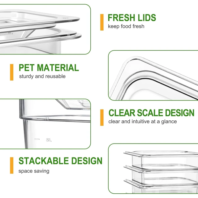 Alt view image 2 of 7 - 9-Pack 1/6 Size 4''Deep NSF Polycarbonate Food Pans with Lids