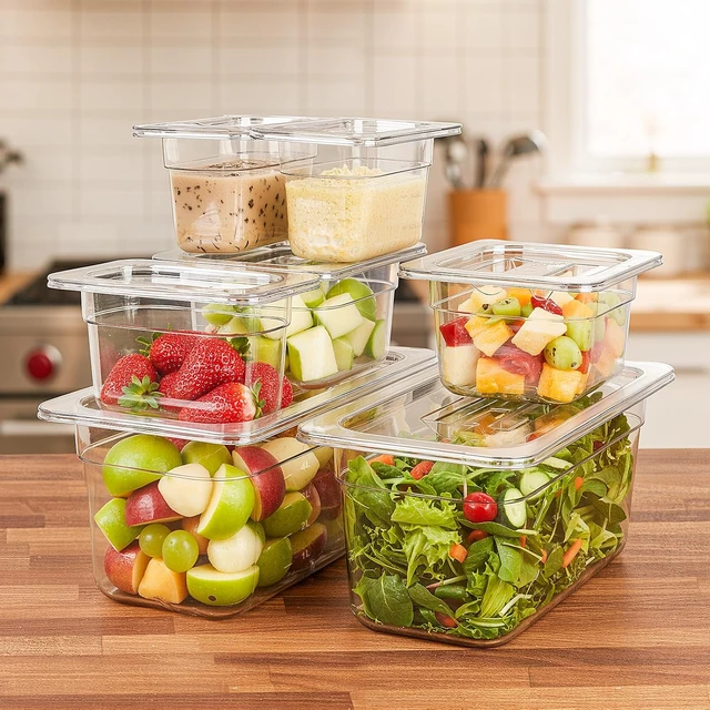 Alt view image 4 of 7 - 9-Pack 1/6 Size 4''Deep NSF Polycarbonate Food Pans with Lids