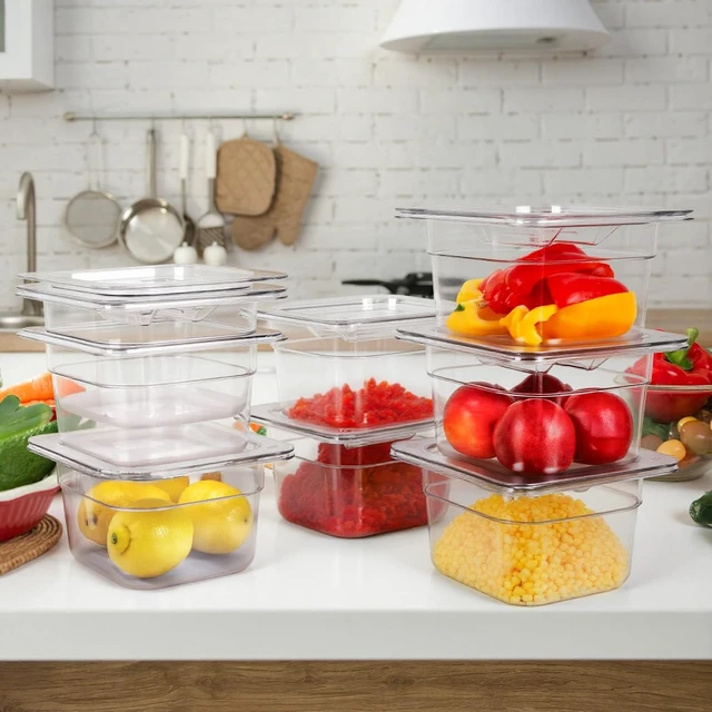 Alt view image 7 of 7 - 9-Pack 1/6 Size 4''Deep NSF Polycarbonate Food Pans with Lids