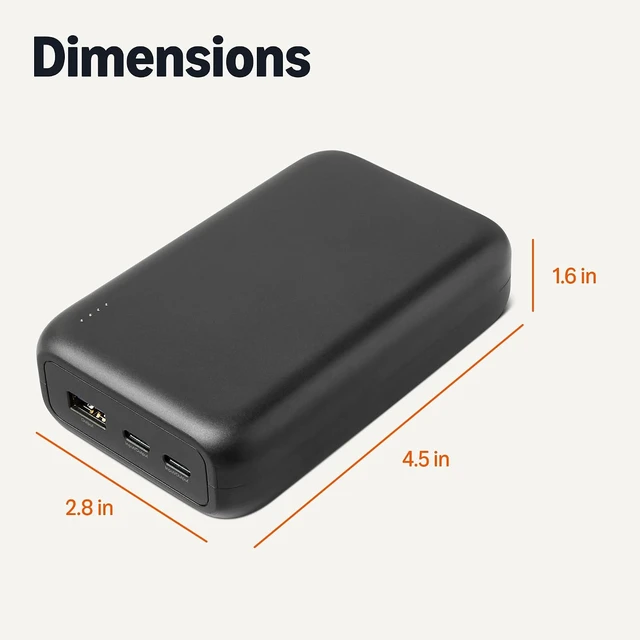 Alt view image 5 of 5 - High-Capacity Portable Charger Power Bank with 3-Port Output, 20,000 mAh, Black