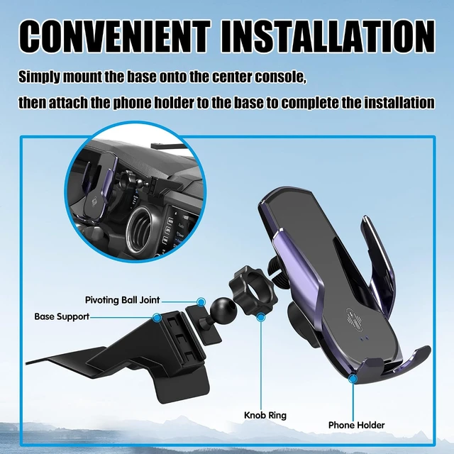 Alt view image 3 of 6 - Car Phone Mount for Toyota Tacoma 20162023, Smart Auto-Clamping on Custom Dashboard Base, 15W Wireless Fast Charging, 360° Adjustable, Without Blocking Airflow, Toyota Tacoma Essential Accessories