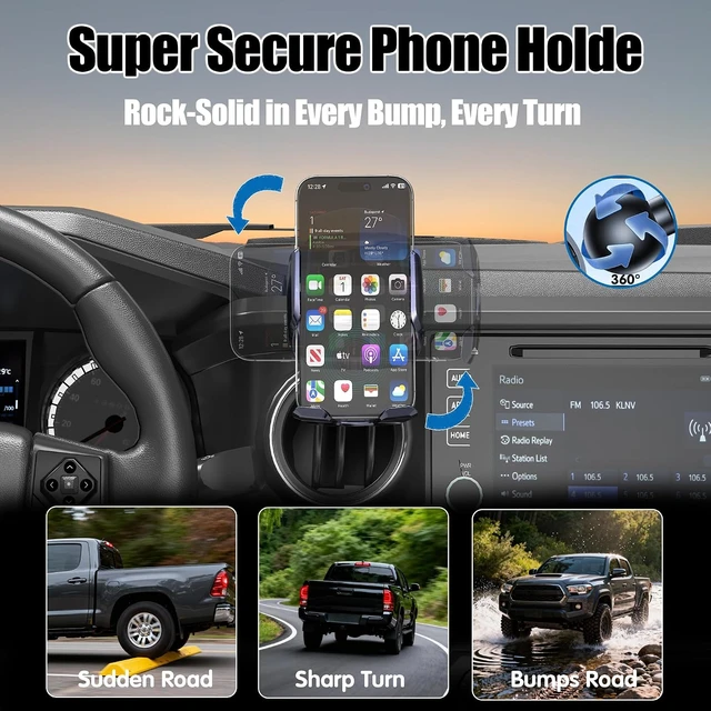 Alt view image 4 of 6 - Car Phone Mount for Toyota Tacoma 20162023, Smart Auto-Clamping on Custom Dashboard Base, 15W Wireless Fast Charging, 360° Adjustable, Without Blocking Airflow, Toyota Tacoma Essential Accessories