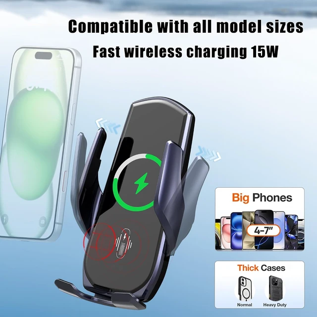 Alt view image 5 of 6 - Car Phone Mount for Toyota Tacoma 20162023, Smart Auto-Clamping on Custom Dashboard Base, 15W Wireless Fast Charging, 360° Adjustable, Without Blocking Airflow, Toyota Tacoma Essential Accessories
