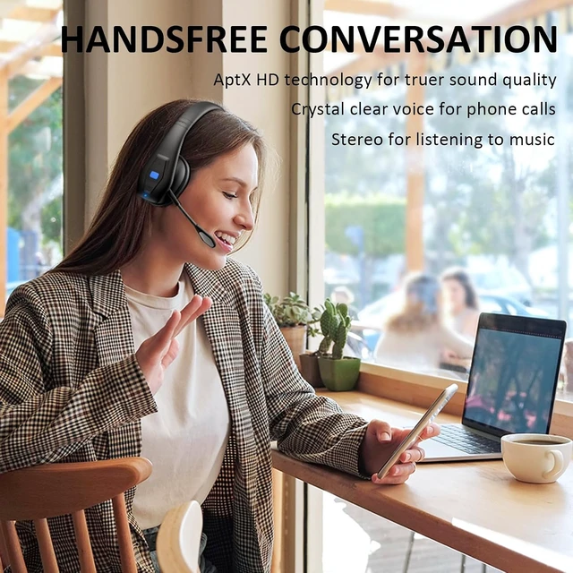 Alt view image 6 of 6 - Bluetooth Headset V5.1, Trucker Bluetooth Headset with CVC8.0 Dual Mic Noise Canceling & Mute Button & 60 Hrs Workingtime Wireless On-Ear Headphones for Trucker Home Office Work Cell Phones