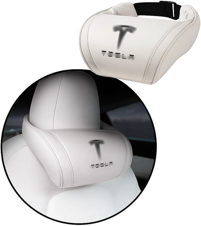Main image of Car Headrest Neck Pillow Support Ergonomic, with Valve Stem Covers Accessory for Driving Seat Fatigue Relief Compatible with Model S X 3 Y & Cybertruck - 1 Piece