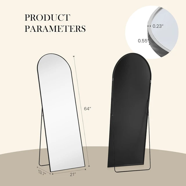 Alt view image 2 of 7 - Arched Full Length Floor Mirror, 16"x59" Body Wall Mirror with Stand