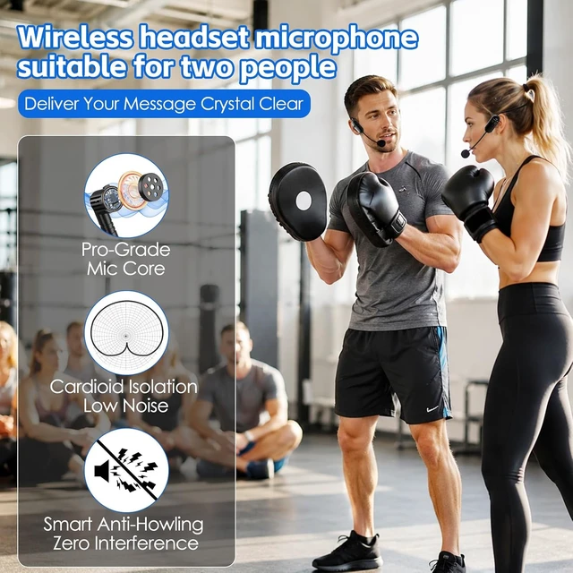 Alt view image 2 of 7 - Wireless Headset Microphone System Double: 2.4G Cordless Mic Head for Two People, Head Handheld Mic - USB-C Rechargeable, 1/4'' and 1/8'' Plug for PA System, Voice Amplifier, Teaching, Fitness