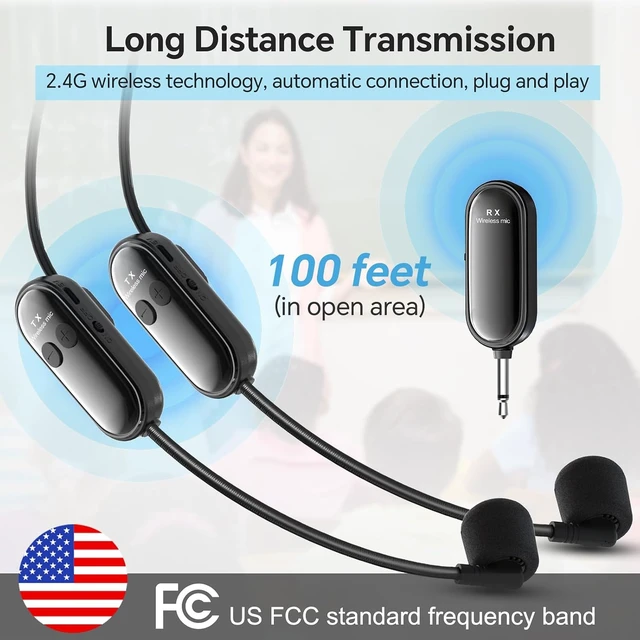 Alt view image 3 of 7 - Wireless Headset Microphone System Double: 2.4G Cordless Mic Head for Two People, Head Handheld Mic - USB-C Rechargeable, 1/4'' and 1/8'' Plug for PA System, Voice Amplifier, Teaching, Fitness