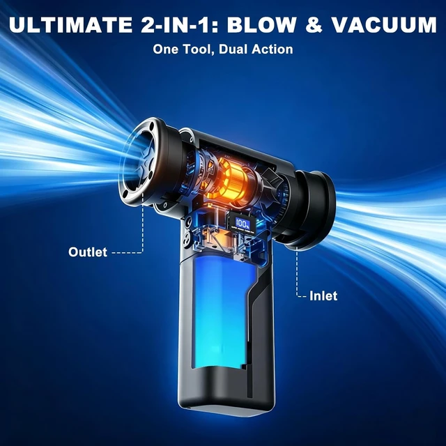 Alt view image 2 of 7 - 2-in-1 Vacuum and Blower, 110,000 RPM Compressed Air Duster, 160g Powerful Jet Dry Blower, Smart LED Display & Magnetic Nozzles, Cordless Air Duster for PC Cleaning Kit, Keyboard, Car Detailing