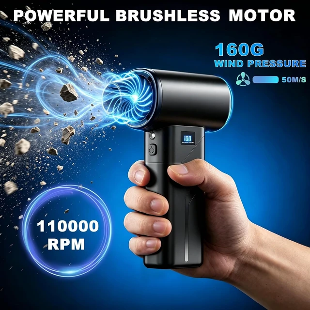 Alt view image 3 of 7 - 2-in-1 Vacuum and Blower, 110,000 RPM Compressed Air Duster, 160g Powerful Jet Dry Blower, Smart LED Display & Magnetic Nozzles, Cordless Air Duster for PC Cleaning Kit, Keyboard, Car Detailing
