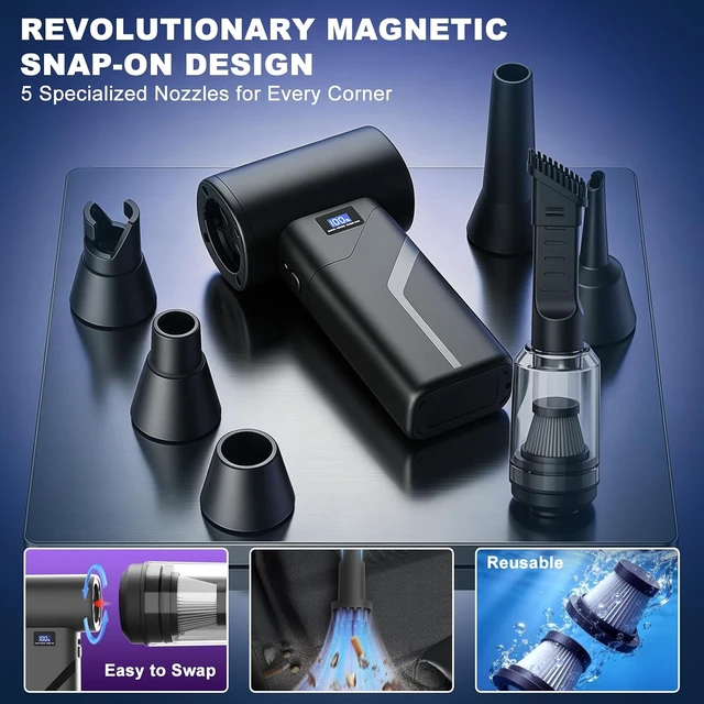 Alt view image 4 of 7 - 2-in-1 Vacuum and Blower, 110,000 RPM Compressed Air Duster, 160g Powerful Jet Dry Blower, Smart LED Display & Magnetic Nozzles, Cordless Air Duster for PC Cleaning Kit, Keyboard, Car Detailing