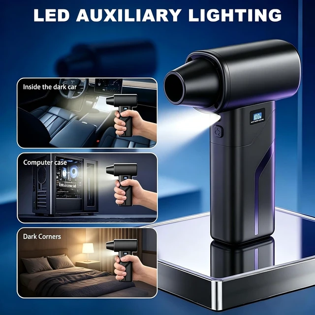 Alt view image 5 of 7 - 2-in-1 Vacuum and Blower, 110,000 RPM Compressed Air Duster, 160g Powerful Jet Dry Blower, Smart LED Display & Magnetic Nozzles, Cordless Air Duster for PC Cleaning Kit, Keyboard, Car Detailing
