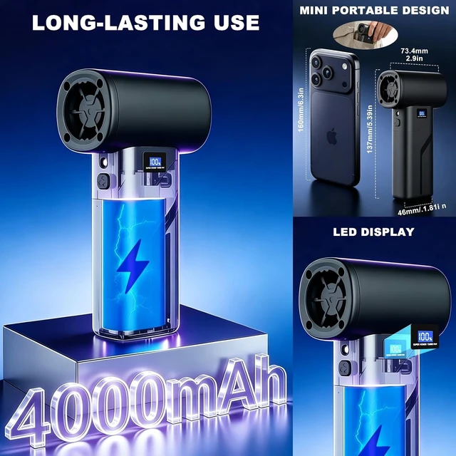 Alt view image 6 of 7 - 2-in-1 Vacuum and Blower, 110,000 RPM Compressed Air Duster, 160g Powerful Jet Dry Blower, Smart LED Display & Magnetic Nozzles, Cordless Air Duster for PC Cleaning Kit, Keyboard, Car Detailing