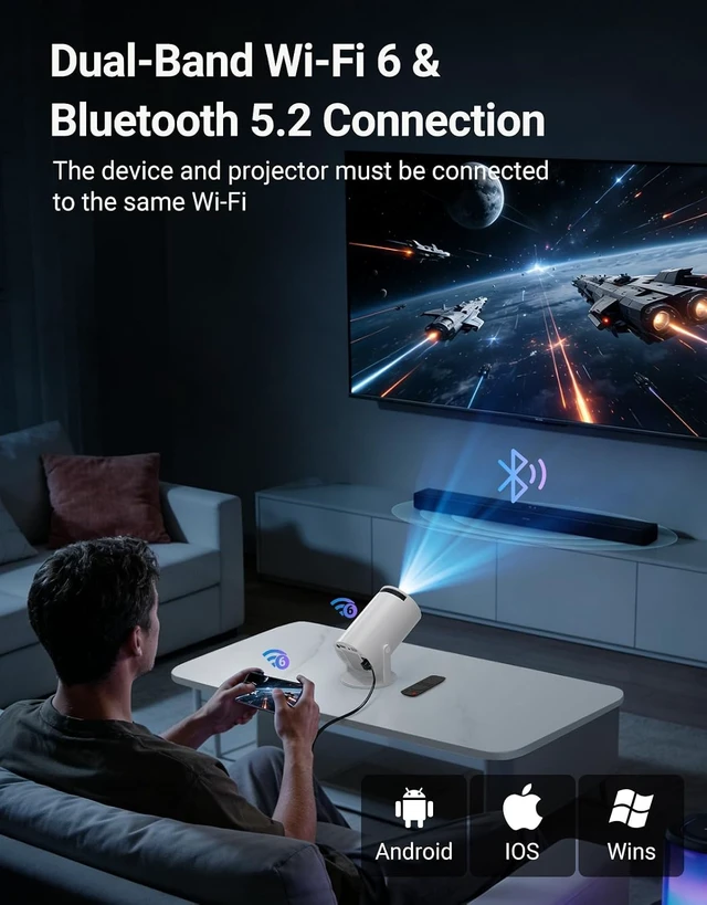 Alt view image 5 of 7 - Mini Projector 210LM with WiFi 6 & BT 5.2 Native 720P HD Smart Projector