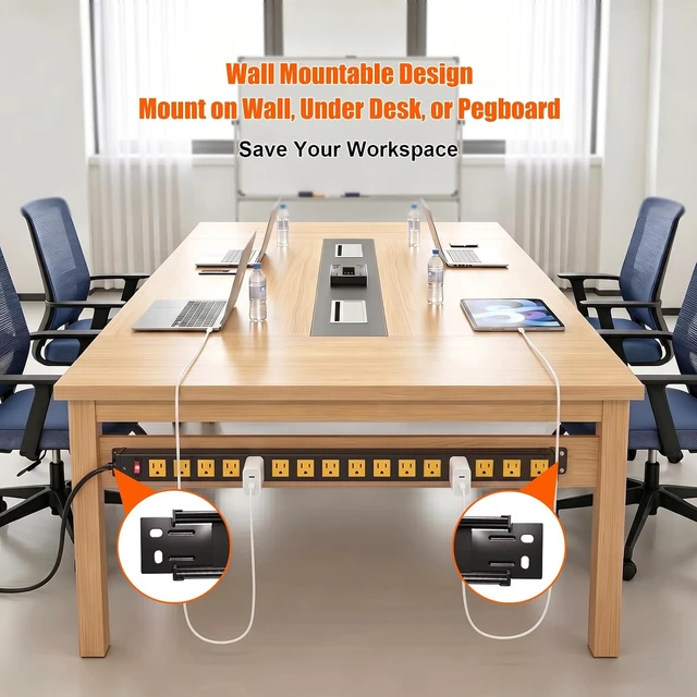 Alt view image 4 of 7 - Long Power Strip, 16 Outlet Strip, Widely Spaced, 6FT Cord