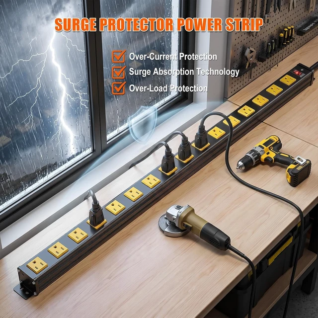 Alt view image 5 of 7 - Long Power Strip, 16 Outlet Strip, Widely Spaced, 6FT Cord