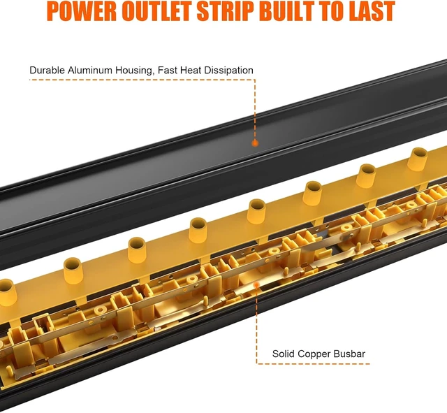 Alt view image 7 of 7 - Long Power Strip, 16 Outlet Strip, Widely Spaced, 6FT Cord