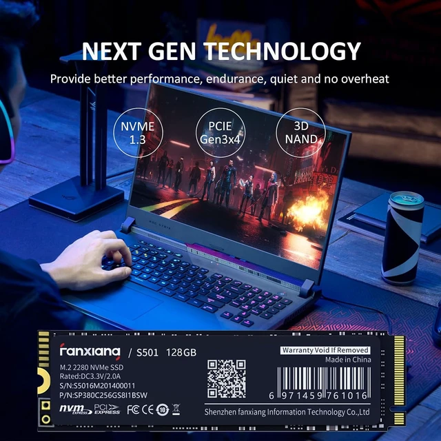 Alt view image 2 of 6 - S501 128GB NVMe SSD 3D NAND1.3 PCIe Gen3x4 M.2 2280 Internal Solid State Drive (Read Speed up to 1,100 MB/s) Compatible with Laptop & PC Desktop