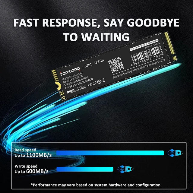 Alt view image 4 of 6 - S501 128GB NVMe SSD 3D NAND1.3 PCIe Gen3x4 M.2 2280 Internal Solid State Drive (Read Speed up to 1,100 MB/s) Compatible with Laptop & PC Desktop
